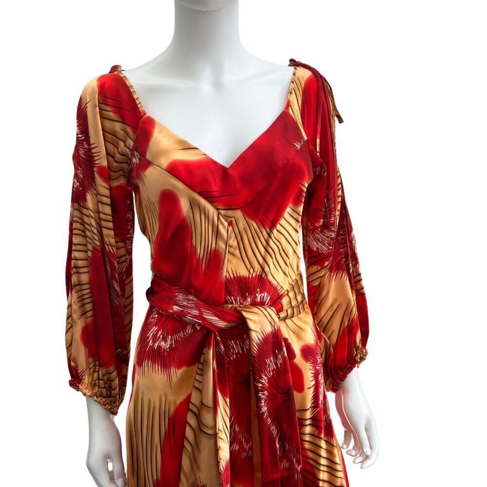 Vintage Tracy Feith Red Printed Silk Dress Size S - Picture 2 of 11